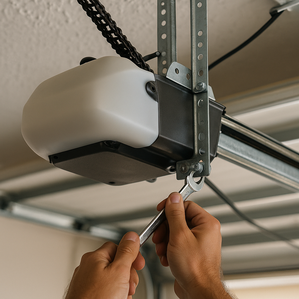 Garage door opener repair using a wrench
