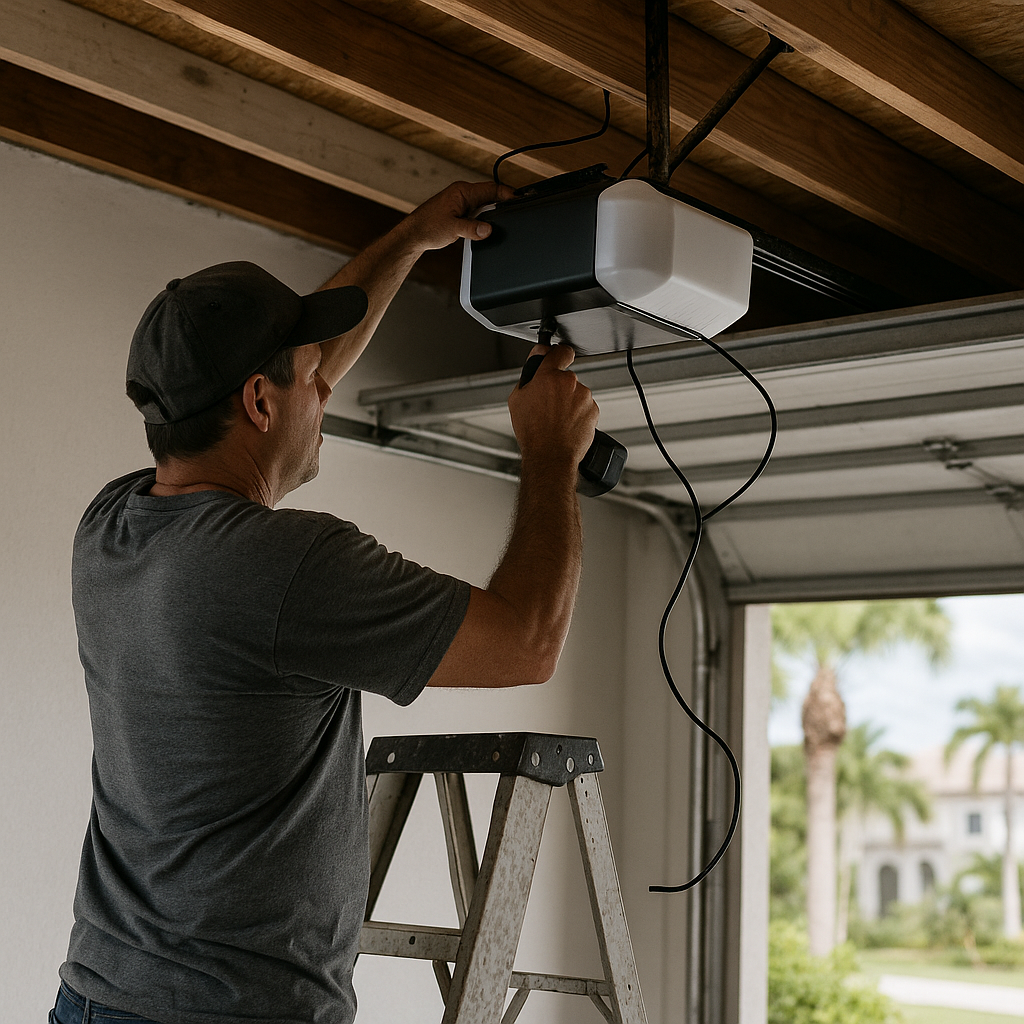Professional installing garage door opener
