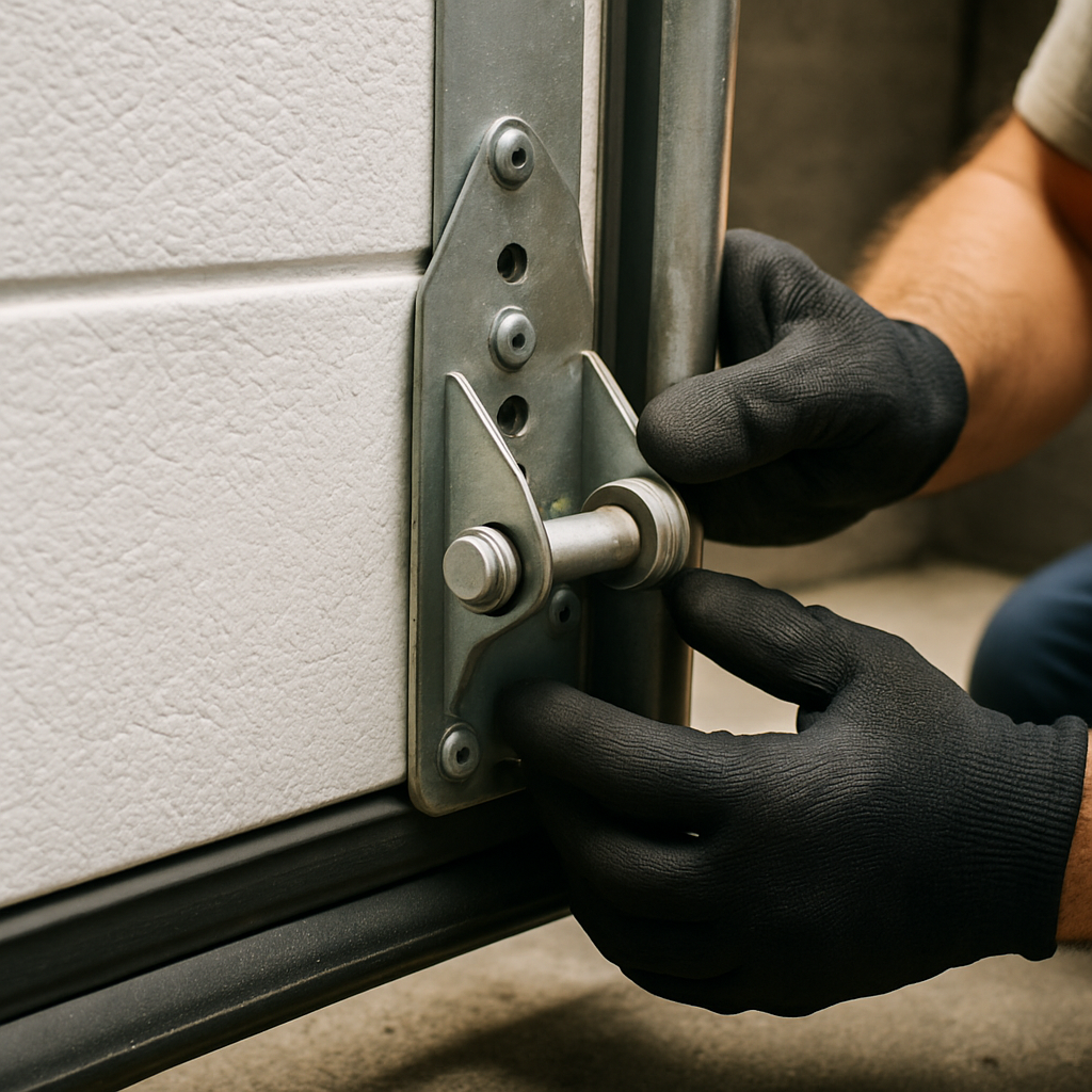 Garage door hinge parts installation by a professional technician. in Naples Park, FL